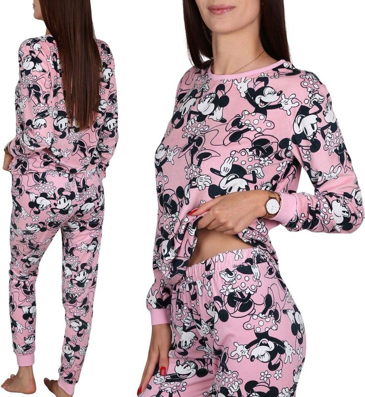 DISNEY Minnie Mouse VELOURS, tweedelige pyjama voor dames, WARME pyjama met lange mouwen