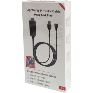 Lightning HDMI Kabel - HDTV - Video en Audio Transceiver Kabel - Geschikt voor iPhone - Plug and Play - 1 Meter - Zwart