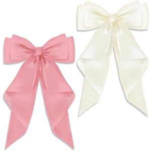 Grote strik haarspeldjes met lang zijdeachtig satijn effen kleur - Franse barrette eenvoudige haarspeld accessoires voor vrouwen en meisjes (2 stuks)