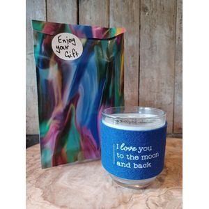 Kaars-Kaars in glas-I Love You-To the moon and Back-Ik hou van jou-Cadeau-Giftset-Cosy Candle-Verjaardag-Feest-Verjaardagcadeau-20-Branduren-Kaarsengeschenkset-Musthave-Elegant-Luxueus-Gezelligheid-Knus-Lucifers-Kerst-Kerstcadeau-Sinterklaas