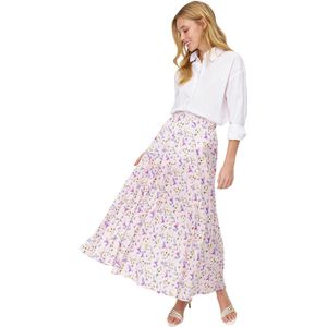 Trendyol Lila Bloemmotief Geplooide, Elastische Taille Geweven Rok Tctss23Ee00018