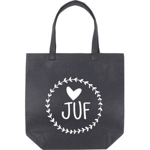 Tas Voor De Juf - Cadeautje Juf - Zwarte Vilten Tote Bag - Juf Bedankt Cadeau - Vilten Shopper - Zwarte Vilten Tas