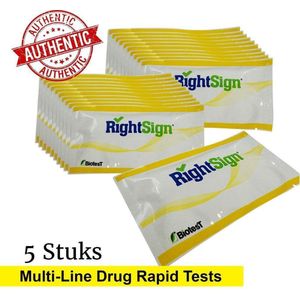 RightSign drugstest panel urine Drugstest Dipcard Urine Test op 7 Soorten Drugs 5 stuks - Betrouwbare drugstest dipcard urine test - Eenvoudig te gebruiken en betrouwbare methode - Test op 7 soorten drugs en krijg snel resultaat. Bestel nu!