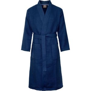 Sauna badjas wafel - biologisch katoen - marineblauw XXL - blauwe unisex badjas - wafel badjas blauw