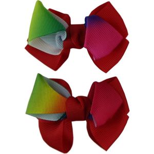 Jessidress Haarclips met regenboog kleuren strik - Rood