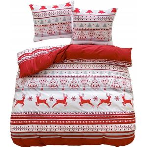 Kerst Dekbedovertrek 200x220cm Katoen Satijn Rood Rendier
