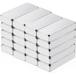 Rechthoekige neodymium magneten - extra sterk - 20 stuks - 20 x 5 x 3 mm