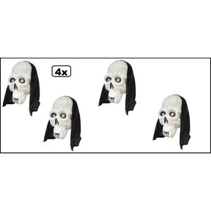 4x Masker dood met hoofddoek - Halloween horror griezel doods hoofd dood creepy skelet