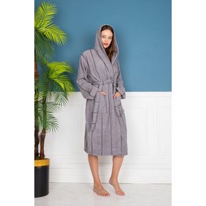 Lubna Home Luxe Badjas S/M-MET CAPUCHON VAN ZACHTE VELOURSBADSTOF - S/M-GRIJS