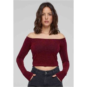 Urban Classics - Off shoulder Glitter Longsleeve top - 5XL - Bordeaux rood