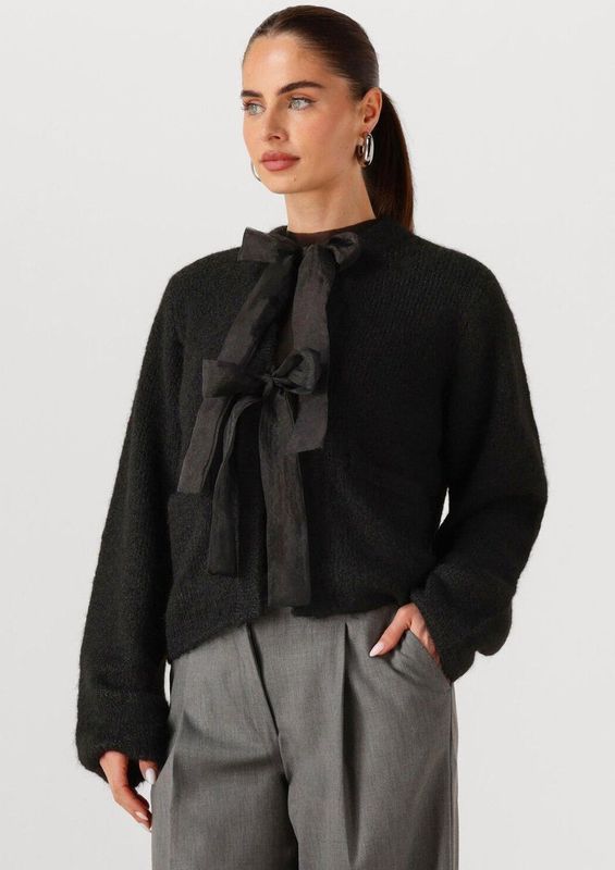 Object - Objsaggia Lo Knit Bow - Cardigan - Zwart - Dames