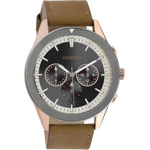 OOZOO Timepieces - rosé goudkleurige/Titanium horloge met bruine leren band - C10800 - Ø45