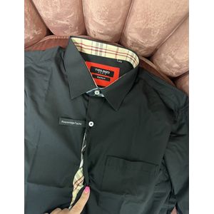 Heren blouse met geruite print in kraag en onder knoopjes | zwart | maat L