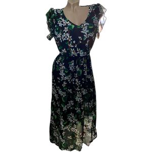 Dames Jurk met bloemenprint S zwart/wit/groen