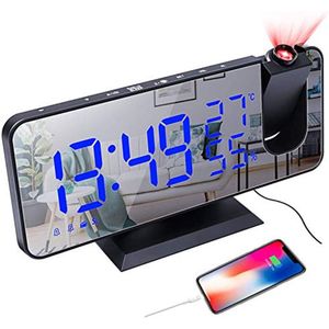 Digitale Projectiewekker met Spiegeloppervlak en Temperatuurweergave - USB-Oplaadbaar, Dubbel Alarm en FM Radio