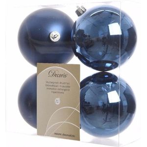 Onbreekbare mix blauwe kerstballen 10 cm - 8 stuks - kerstversiering