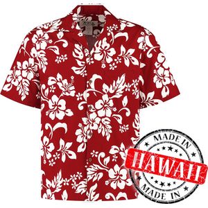 Hawaii Blouse Mannen - Shirt - Hemd - 100% Katoen - Overhemd Heren Korte Mouw - Made in Hawaii ""Hawaii Bloemen Rood"" Maat S