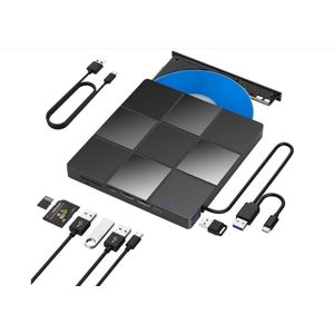 WNHB® Externe-cd-dvd-speler-en-brander-usb-3-0-met-sd-en-tf-kaartlezer-voor-laptop-pc-mac-en-windows-zwart