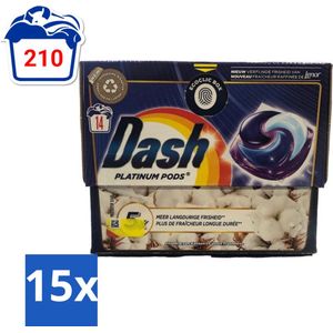 Dash Platinum - Wasmiddel Capsules - Witte en Gekleurde Was - Frisheid van Katoen - 14 Wasbeurten - Bulkverpakking - 15 stuks