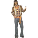 Smiffy's - Hippie Kostuum - Lotus Hippie - Man - Bruin - XL - Carnavalskleding - Verkleedkleding