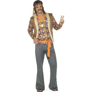 Smiffy's - Hippie Kostuum - Lotus Hippie - Man - Bruin - XL - Carnavalskleding - Verkleedkleding