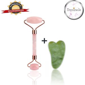Demiracle Rose Quartz Face Roller met Gua Sha Jade Schraper - Valentijnsdag - Cadeau - Gezichtsroller - Massage Roller - Jade Roller - Rimpelverwijdering - Ontspanning - Kwaliteit