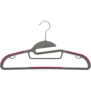 Set van 8x stuks kunststof kledinghangers grijs/roze 41 x 22 cm - Kledingkast hangers/kleerhangers