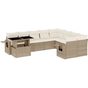 vidaXL - 10-delige - Loungeset - met - kussens - poly - rattan - beige
