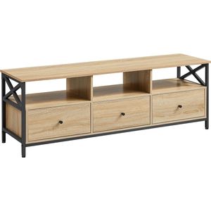 TV Kast SONOMA met 3 Lades en Stalen Frame, Modern en Functioneel Design, Geschikt voor Televisies tot 65 Inch, Kleur: Eiken Sonoma en Zwart, Ideaal voor Woonkamer of Huiskamer, 147 x 40 x 50 cm