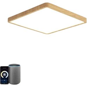 Tuya Smart Plafondlamp - LED Plafondlamp - Met Alexa Google Voice Control Voor Thuis - 36W Hout Graan Vierkant Ontwerp