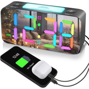 Dynamische RGB Spiegelwekker met 2 Alarmen en USB Oplader