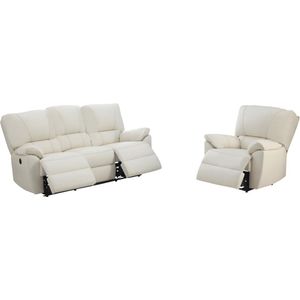 Driezits relaxbank en relaxfauteuil van leer MARCIS - Ivoor - elektrisch L 200 cm x H 98 cm x D 96 cm