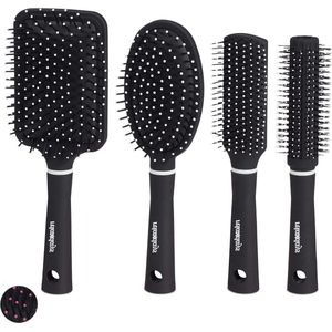 Set van 4 ronde kunststof haarborstels voor onderweg - Zwart/Wit