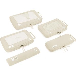 5-delige compressiekoffer-organizerset voor rugzak, compressiepakkubus, kofferorganizer, paktassen, kledingtassen voor koffer, reisorganizer (beige)