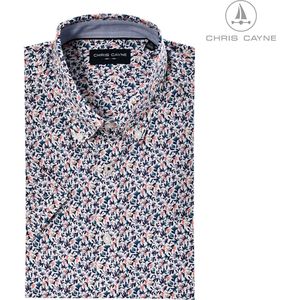 Chris Cayne heren overhemd - overhemd korte mouw - heren shirt met borstzak - print - dessin - korte mouw - maat L - donkerblauw/paars/petrol - grote maten - blouse