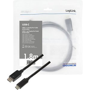 LogiLink UA0335 USB-C-displaykabel USB-C / DisplayPort Adapterkabel USB-C stekker, DisplayPort-stekker 1.80 m Zwart