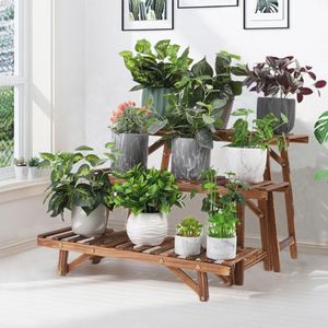 Rakmishop - Plantenrek - 3 Lagen - Planten Tafel - Houten Plant Stand - Voor Meerdere Kamerplanten - Plantenstandaard - Binnen En Buiten