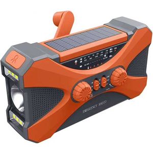 Noodradio - Handbediende zonne-radio - Draagbare radio - AM/FM-afstemfunctie - Ingebouwde 10000 mAh powerbank - SOS-alarmfunctie - LED-zaklamp - Draagbare radio - USB-telefoonoplader - Geschikt voor kamperen in de buitenlucht - Oranje