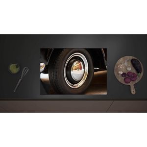Inductieplaat Beschermer - Wiel van Oude Retro Auto - 70x52 cm - 2 mm Dik - Inductie Beschermer met zwarte kern