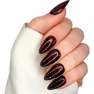 SD Press on Nails - B-257 - Plaknagels met nagellijm - Kort Stiletto - Kunstnagels - Zwart Rood Glitter - Set 20 Kunstnagels handgemaakt van gellak - Nageltips - Stiletto Nagels - Accessoires - Gelnagels - Nepnagels - Nail Art - Handmade