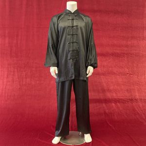 Taiji pak kleding zwart satijn lange mouw jas met broek maat 180