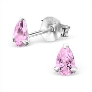 Aramat jewels ® - kinder oorbellen druppel-zirkonia-925 zilver-roze-3x5mm