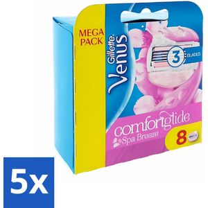 5 x Gillette - Venus Comfortglide - Spa Breeze - Verzachtend en hydraterend - 8 Navulscheermesjes - Scheergelkussentjes - Scheerbeurt - Scheerproducten - Gillette Venus