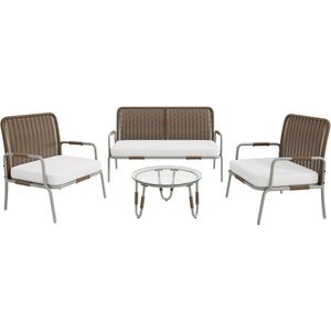 Merax Poly Rattan Tuinset - Loungeset voor 4 Personen - Tuinmeubelset met Stoelen en Tafel - Bruin met Beige