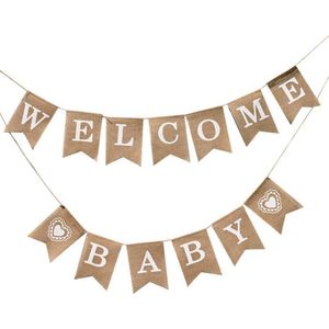 Jute Vlaggenlijn Welcome Baby - Slinger - Vlag - Raam  | Kraamfeest - Kraamtijd - Vintage - Geboorte - Feest - Babyshower  - Decoratie - Babykamer - Kinderkamer | Jongen - Meisje | Natuurlijk materiaal - Linnen - DH collection