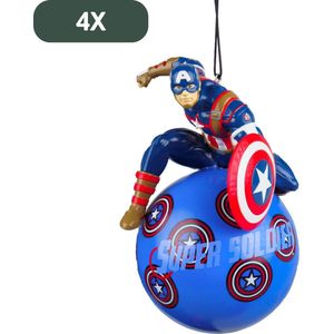 Kurt S. Adler ornamenten set kerstballen Marvel Captain America - Hoogte 12 cm - Set van 4 kerstboom hangers