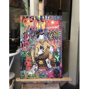 Donald Duck - Mixed Media- Katoenen canvasdoek op houten frame- 90x60cm- Klaar om op te hangen