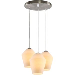 Olucia Gracia - Design Hanglamp - 3L - Glas/Metaal - Chroom;Wit - Rond - 30 cm