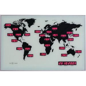 NeXtime World Time Digit - Klok - Rechthoekig - 36x55 cm - Aluminium - Zilverkleurig