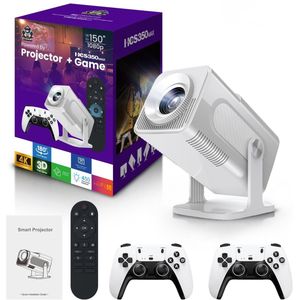 Projector met 4K-ondersteuning – 1080P HD Mini Beamer voor Films, Games & Presentaties – Inclusief 2 Draadloze Gamecontrollers - WiFi6 & Bluetooth 5.4